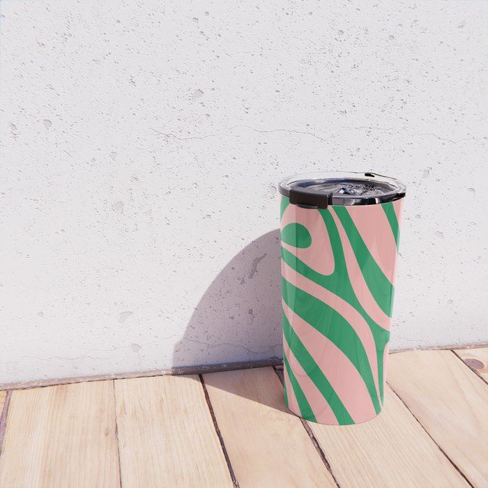 New Groove Retro Swirl Abstract in Pink and Green Travel Mug Gallery Image 4