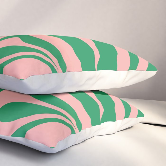 New Groove Retro Swirl Abstract in Pink and Green Pillow Sham Gallery Image 3