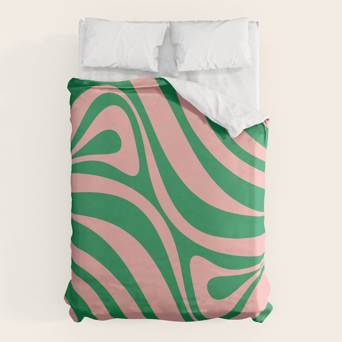 New Groove Retro Swirl Abstract in Pink and Green Duvet Cover Gallery Image 1