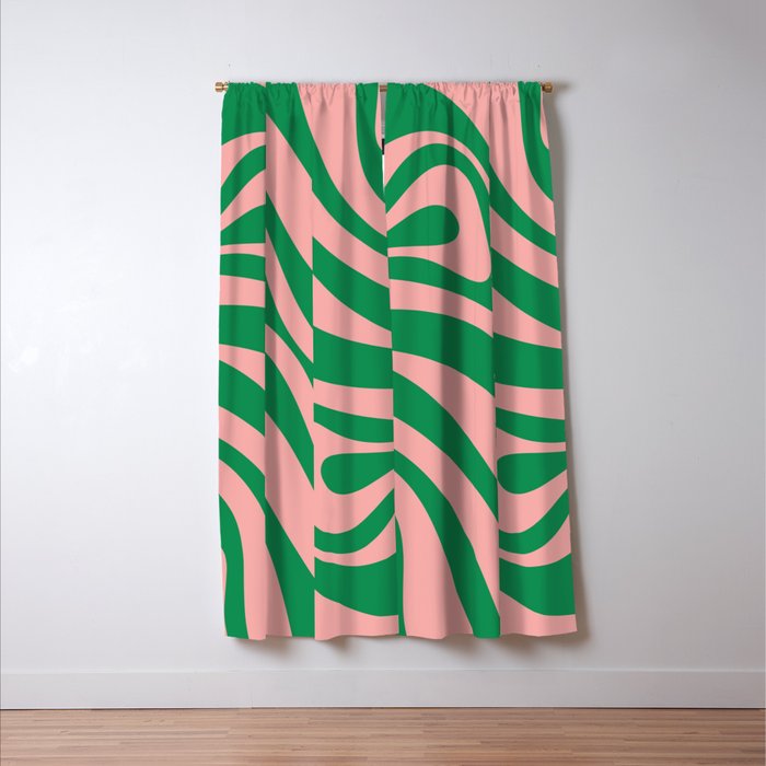 New Groove Retro Swirl Abstract in Pink and Green Window Curtain Gallery Image 3