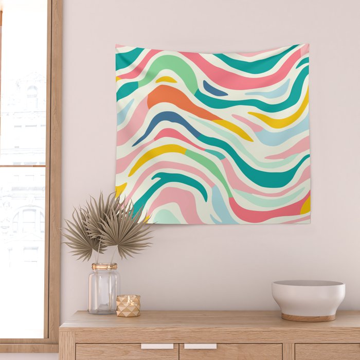Colorful abstract line stripe art pattern Wall Tapestry Gallery Image 2