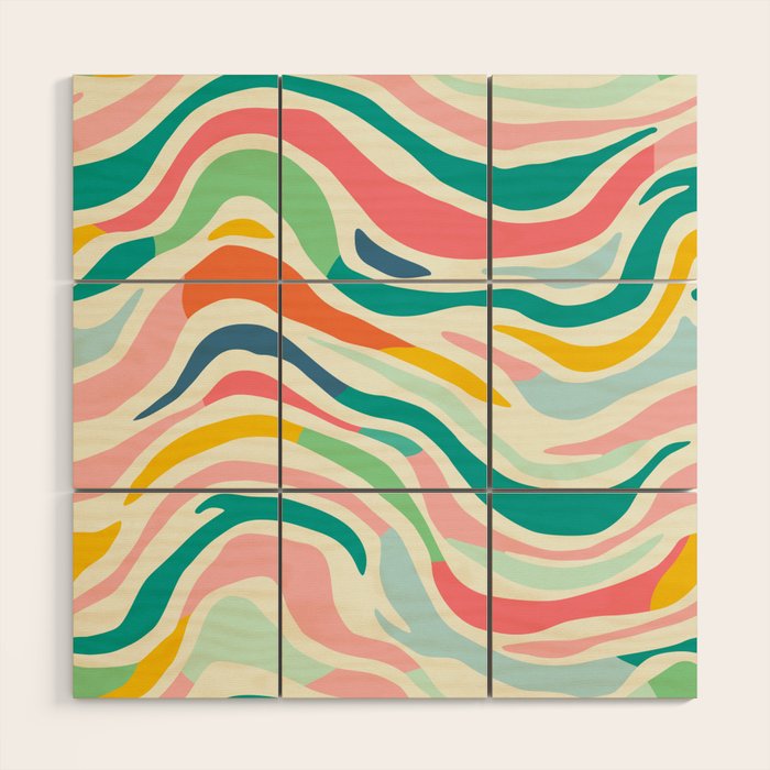 Colorful abstract line stripe art pattern Wood Wall Art Gallery Image 1
