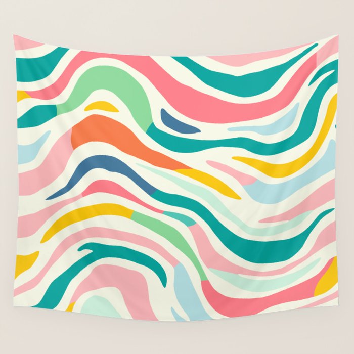 Colorful abstract line stripe art pattern Wall Tapestry Gallery Image 4