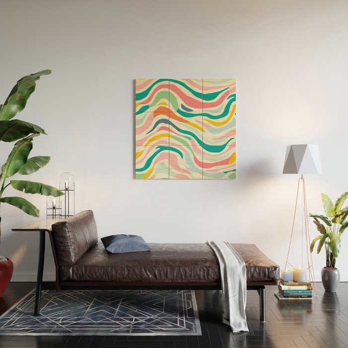 Colorful abstract line stripe art pattern Wood Wall Art Gallery Image 2
