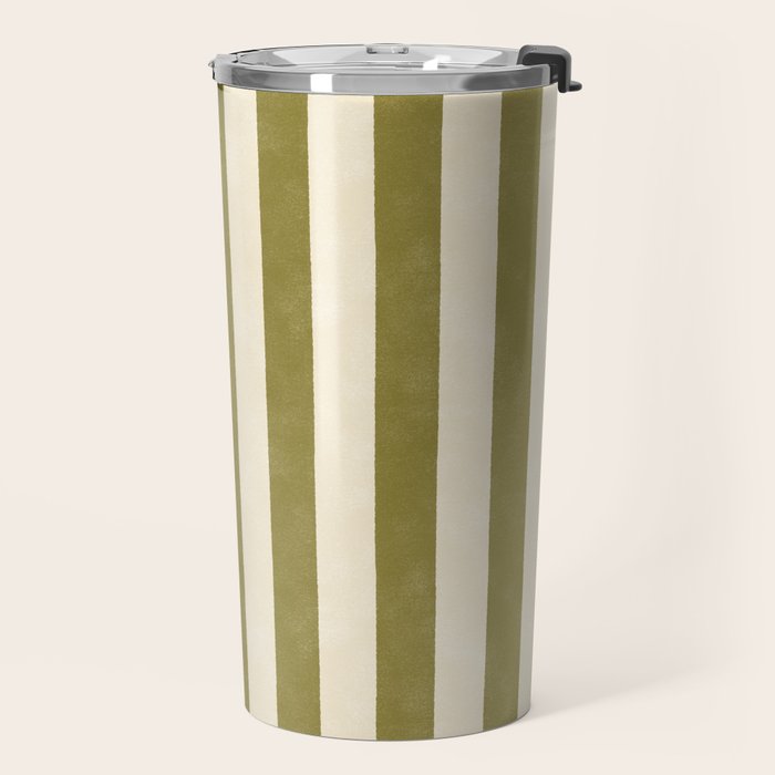 Cabana Stripe - moss green and cream Travel Mug Gallery Image 2