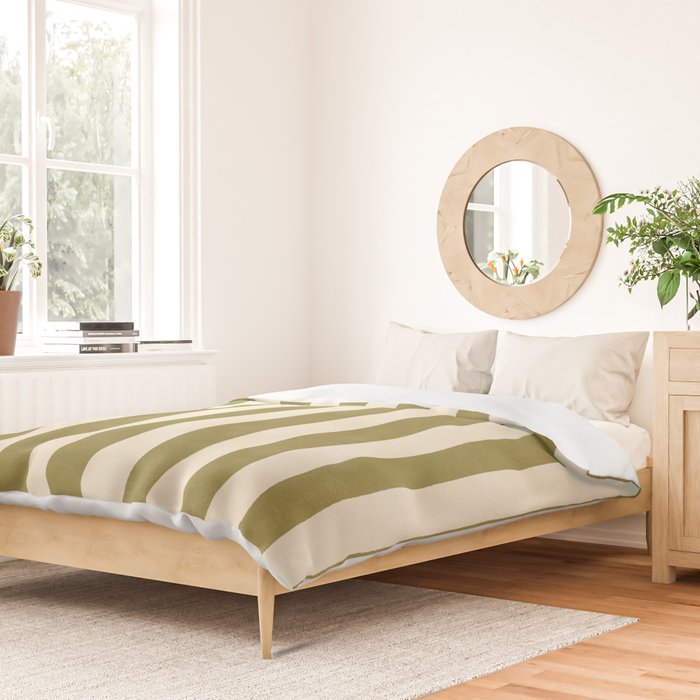 Cabana Stripe - moss green and cream Duvet Cover Gallery Image 2