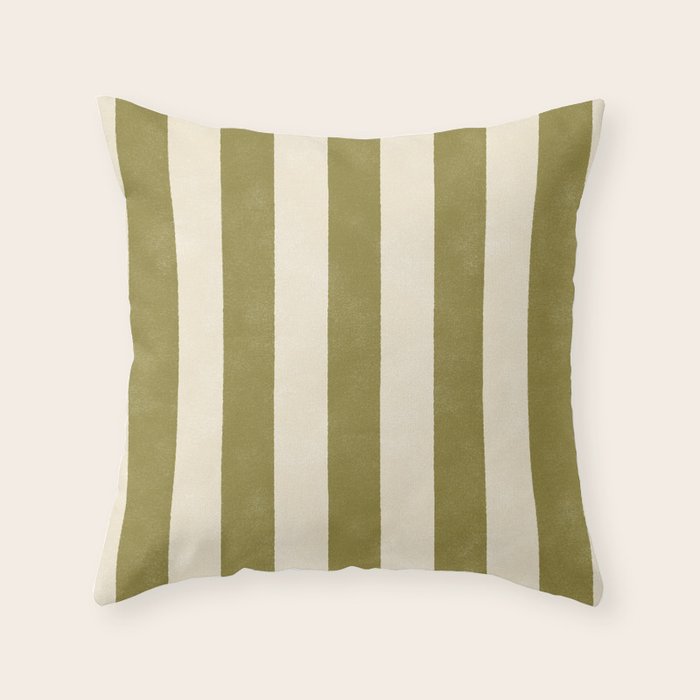Cabana Stripe - moss green and cream Throw Pillow Gallery Image 1