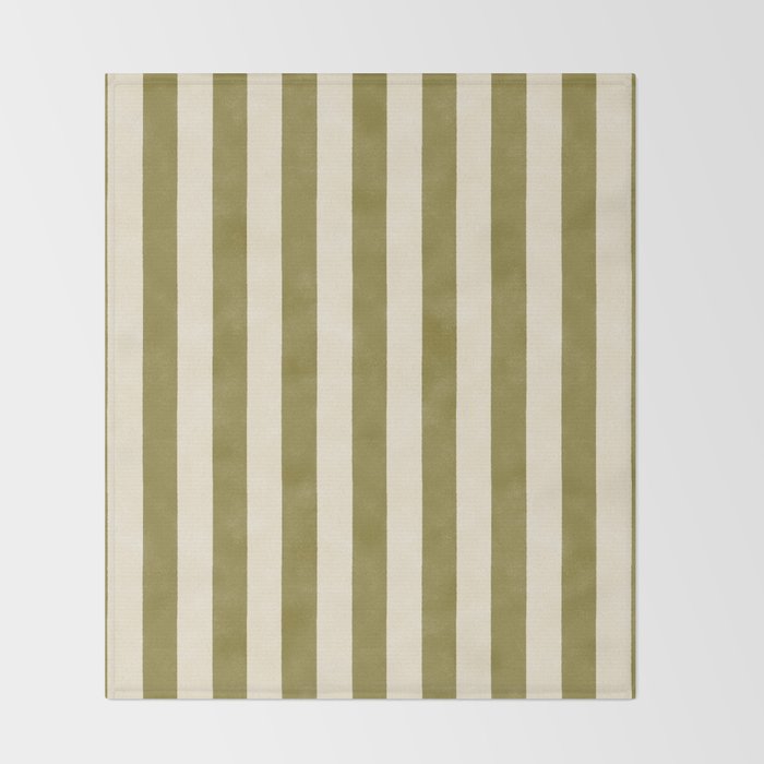 Cabana Stripe - moss green and cream Throw Blanket Gallery Image 2