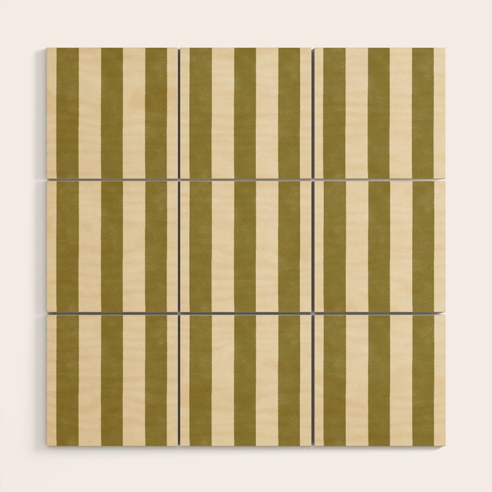 Cabana Stripe - moss green and cream Wood Wall Art Gallery Image 1
