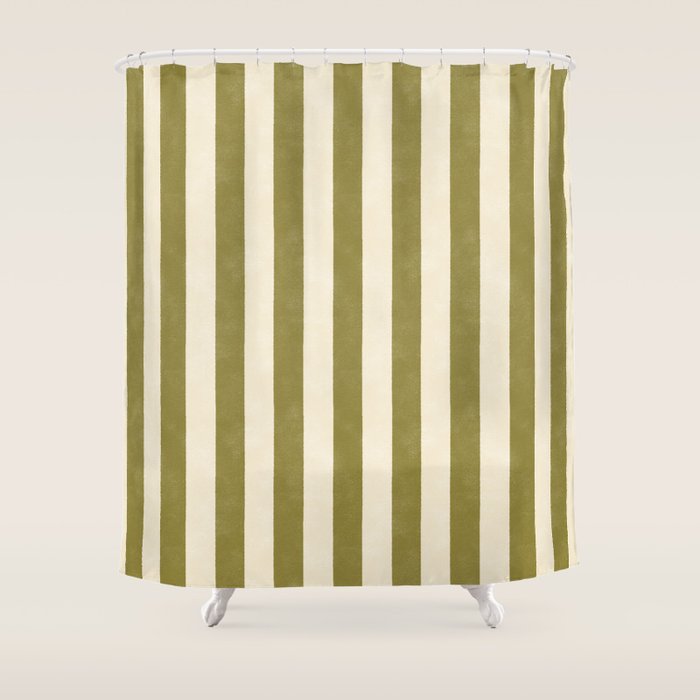 Cabana Stripe - moss green and cream Shower Curtain Gallery Image 1