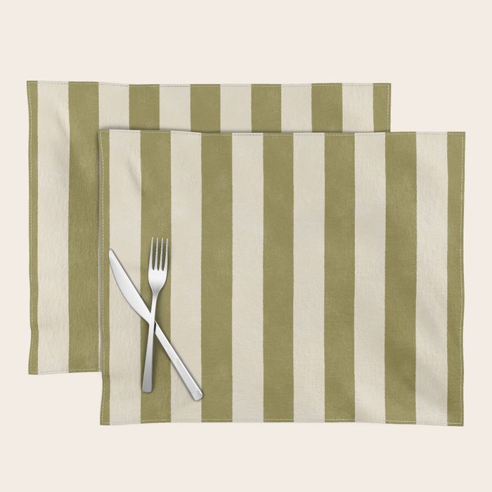 Cabana Stripe - moss green and cream Placemat Gallery Image 1