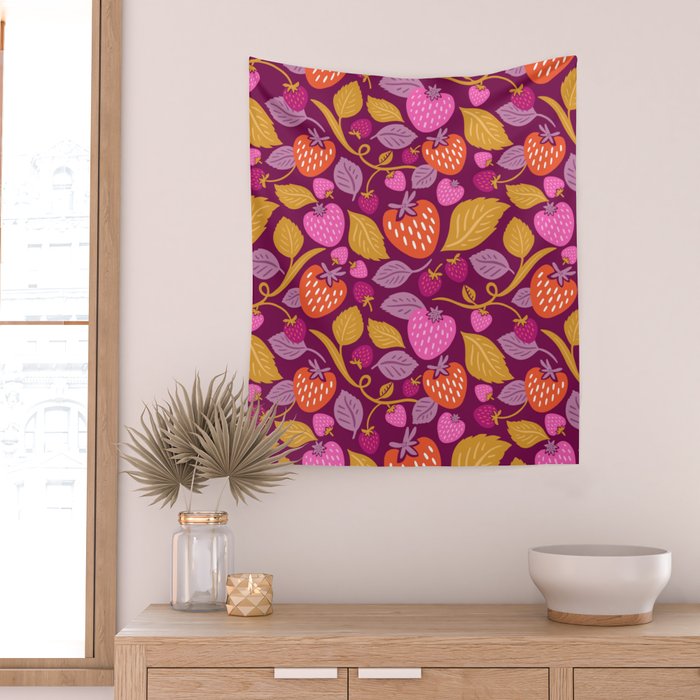 Strawberry Fields - Magenta Gold Wall Tapestry Gallery Image 2
