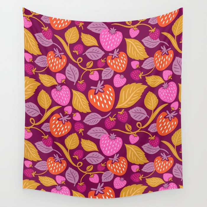 Strawberry Fields - Magenta Gold Wall Tapestry Gallery Image 1