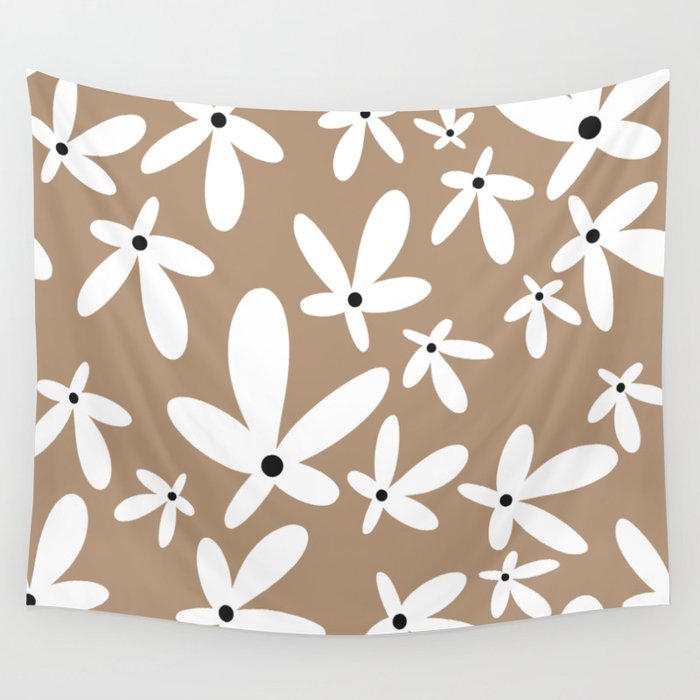 Quirky Florals in Mocha, Black and White Wall Tapestry Gallery Image 1
