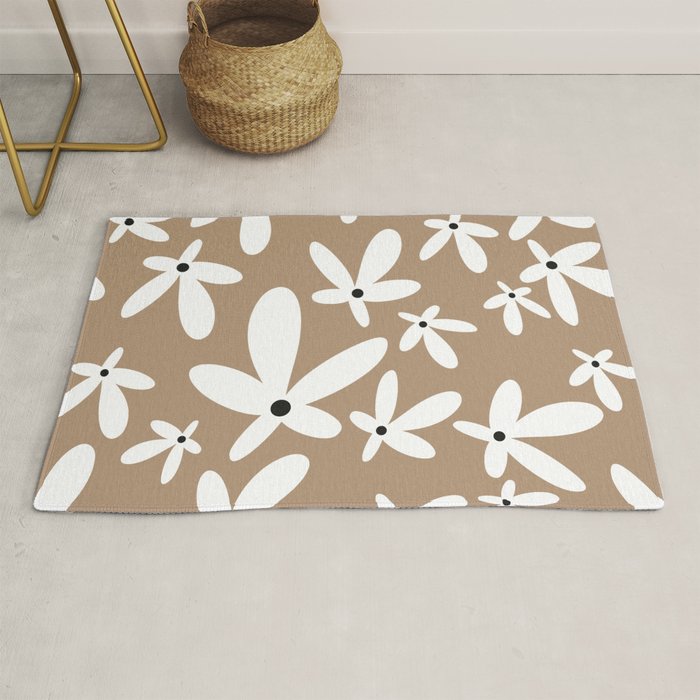 Quirky Florals in Mocha, Black and White Rug Gallery Image 1