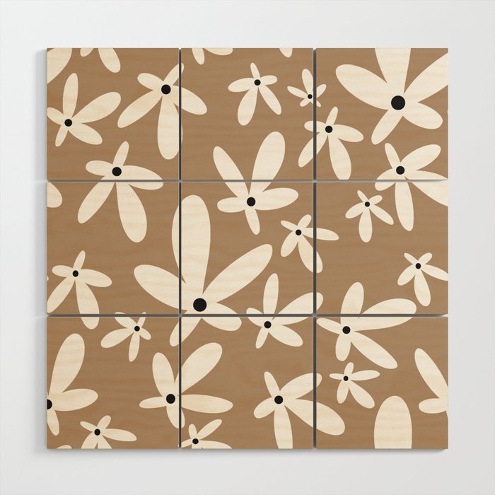 Quirky Florals in Mocha, Black and White Wood Wall Art Gallery Image 1