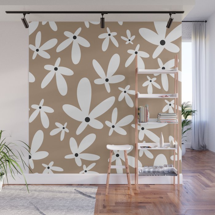 Quirky Florals in Mocha, Black and White Wall Mural Gallery Image 1