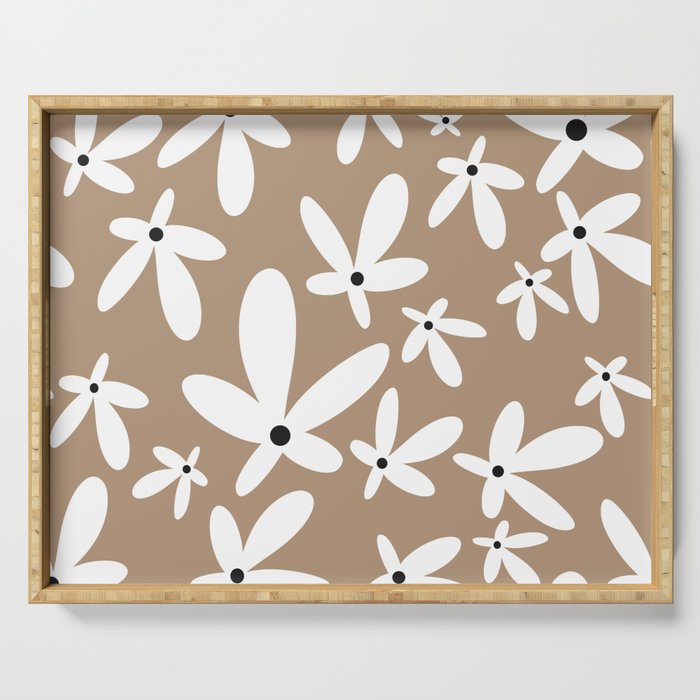 Quirky Florals in Mocha, Black and White Serving Tray Gallery Image 1