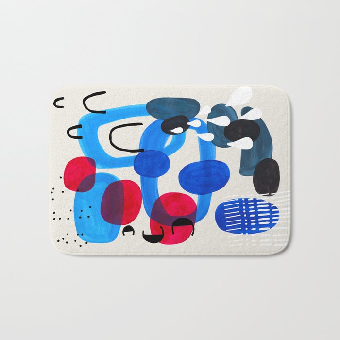 Mid Century Modern Abstract Colorful Art Patterns Ocean Blue Turquoise Grey Bath Mat Gallery Image 1