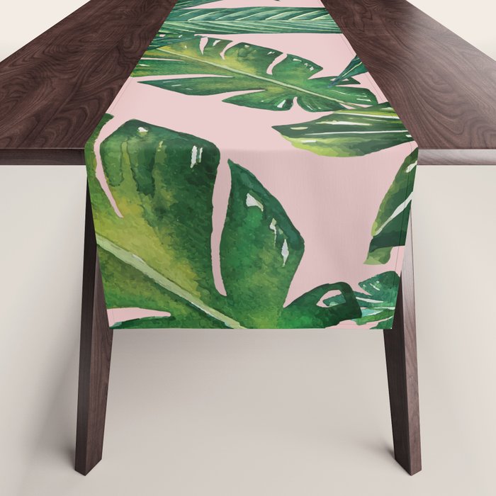 Jungle Leaves, Banana, Monstera II Pink  Table Runner Gallery Image 1