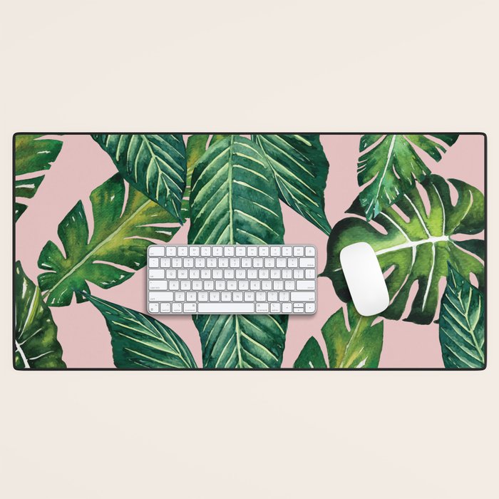 Jungle Leaves, Banana, Monstera II Pink  Desk Mat Gallery Image 1