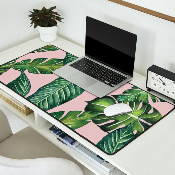 Jungle Leaves, Banana, Monstera II Pink  Desk Mat Gallery Image 2