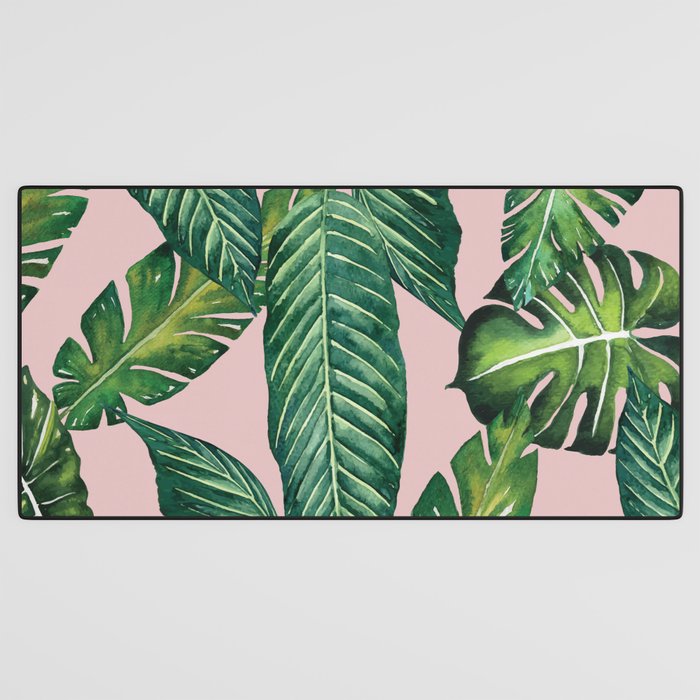 Jungle Leaves, Banana, Monstera II Pink  Desk Mat Gallery Image 3