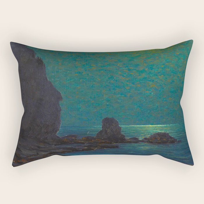 Granville Redmond Catalina Island Coast Under a Moonlit Sky Oil Painting Vintage American Art Rectangular Pillow Gallery Image 2