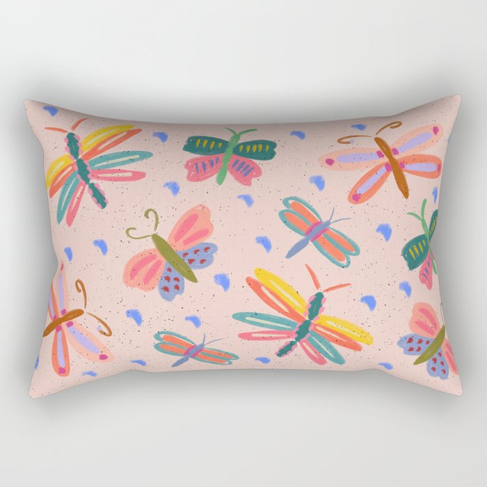 Happy and Colorful Butterflies Illustration Rectangular Pillow Gallery Image 1