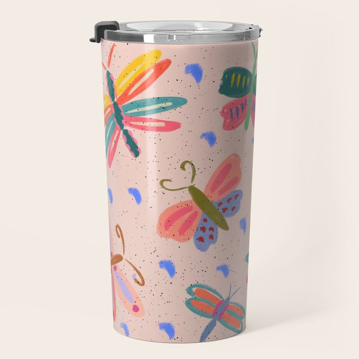 Happy and Colorful Butterflies Illustration Travel Mug Gallery Image 3