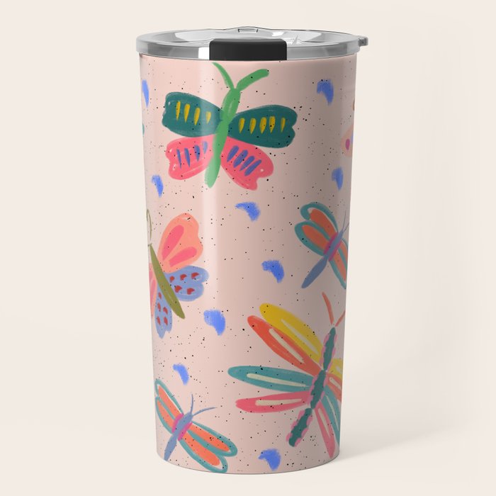Happy and Colorful Butterflies Illustration Travel Mug Gallery Image 1
