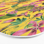Tropical Bloom Serenade Exotic Floral Pattern Vintage Botanical Vibes Yellow Bath Mat Gallery Image 3