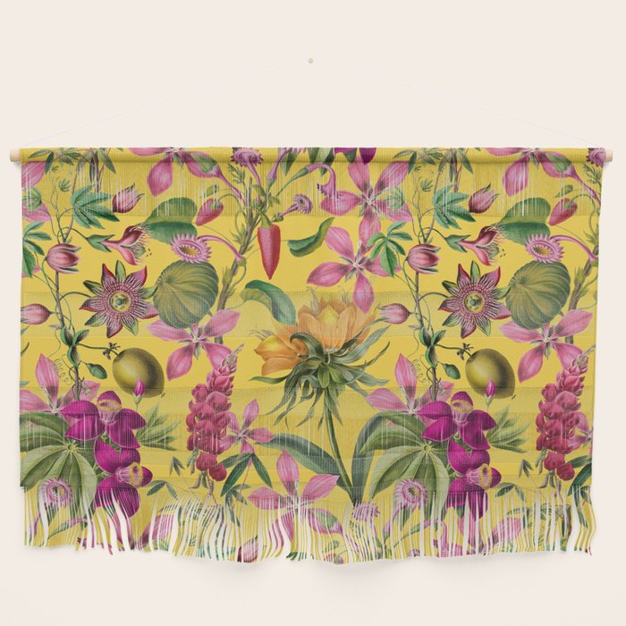 Tropical Bloom Serenade Exotic Floral Pattern Vintage Botanical Vibes Yellow Wall Hanging Gallery Image 1