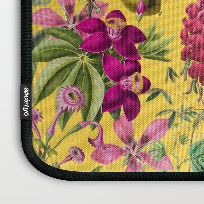 Tropical Bloom Serenade Exotic Floral Pattern Vintage Botanical Vibes Yellow Laptop Sleeve Gallery Image 3