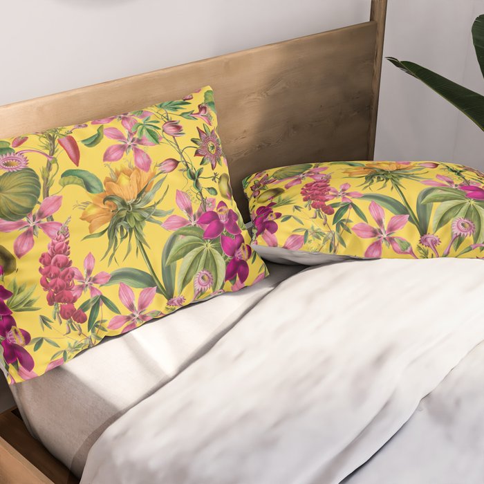 Tropical Bloom Serenade Exotic Floral Pattern Vintage Botanical Vibes Yellow Pillow Sham Gallery Image 2