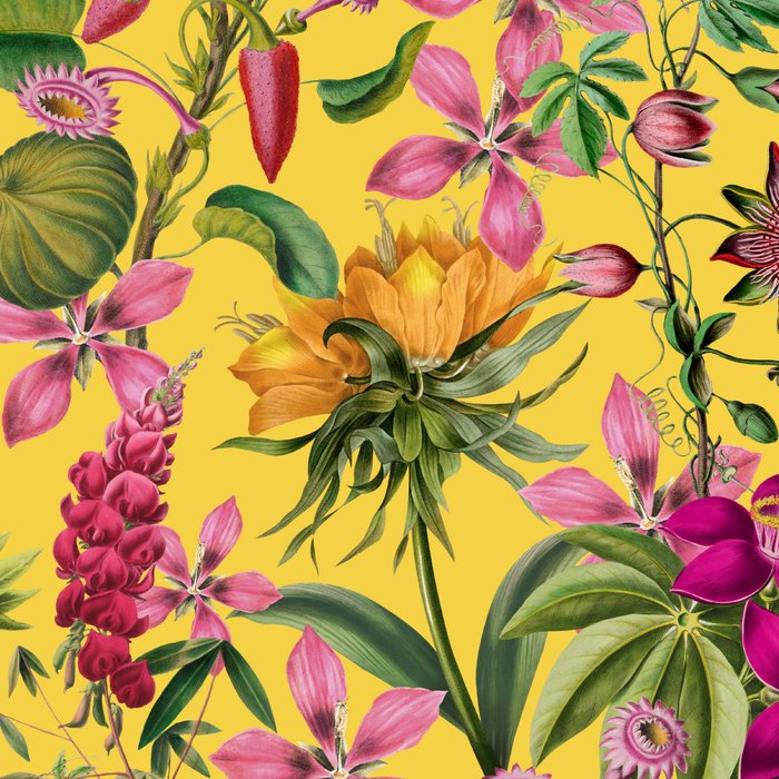 Tropical Bloom Serenade Exotic Floral Pattern Vintage Botanical Vibes Yellow Coffee Mug Gallery Image 2