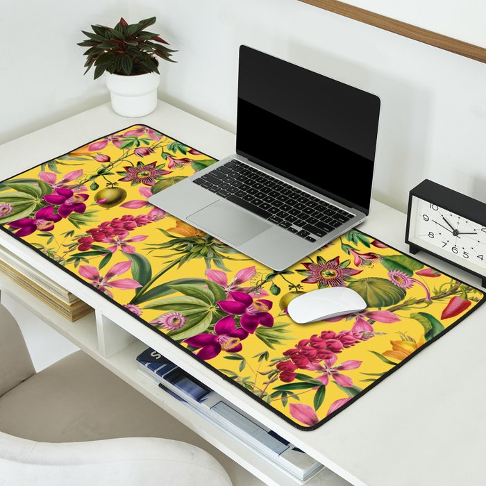 Tropical Bloom Serenade Exotic Floral Pattern Vintage Botanical Vibes Yellow Desk Mat Gallery Image 2
