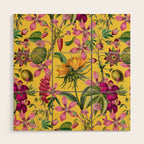 Tropical Bloom Serenade Exotic Floral Pattern Vintage Botanical Vibes Yellow Wood Wall Art Gallery Image 1