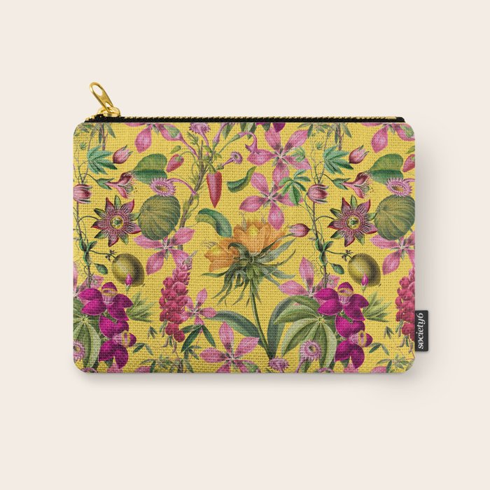 Tropical Bloom Serenade Exotic Floral Pattern Vintage Botanical Vibes Yellow Carry All Pouch Gallery Image 1