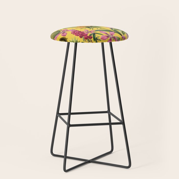 Tropical Bloom Serenade Exotic Floral Pattern Vintage Botanical Vibes Yellow Stool Gallery Image 1