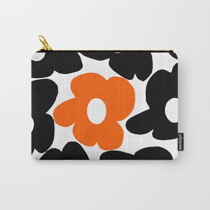 Large Orange and Black Retro Flowers White Background #decor #society6 #buyart Carry All Pouch Gallery Image 1