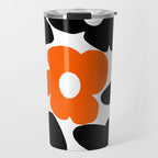 Large Orange and Black Retro Flowers White Background #decor #society6 #buyart Travel Mug Gallery Image 1