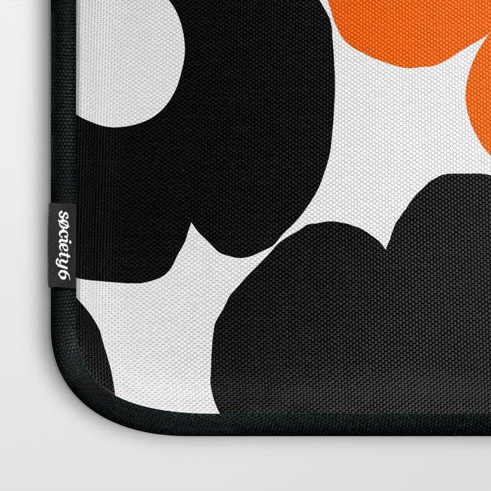 Large Orange and Black Retro Flowers White Background #decor #society6 #buyart Laptop Sleeve Gallery Image 3