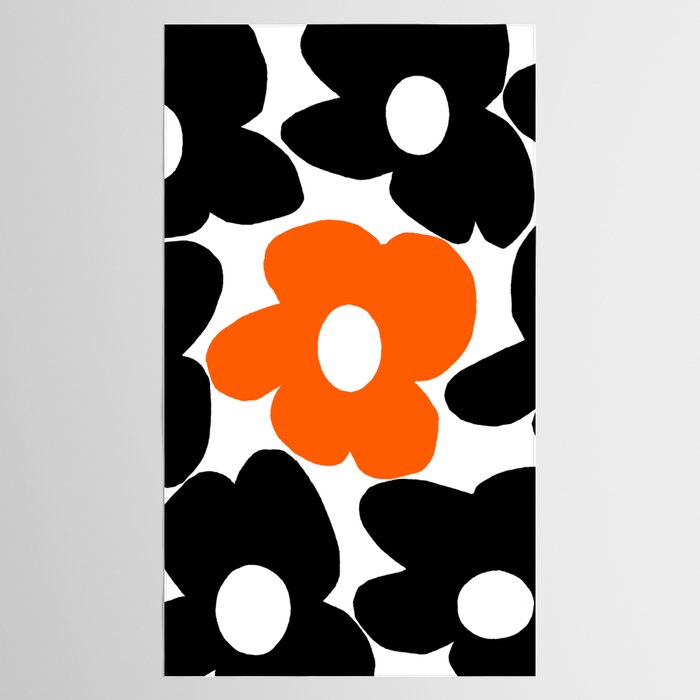 Large Orange and Black Retro Flowers White Background #decor #society6 #buyart Tablecloth Gallery Image 2