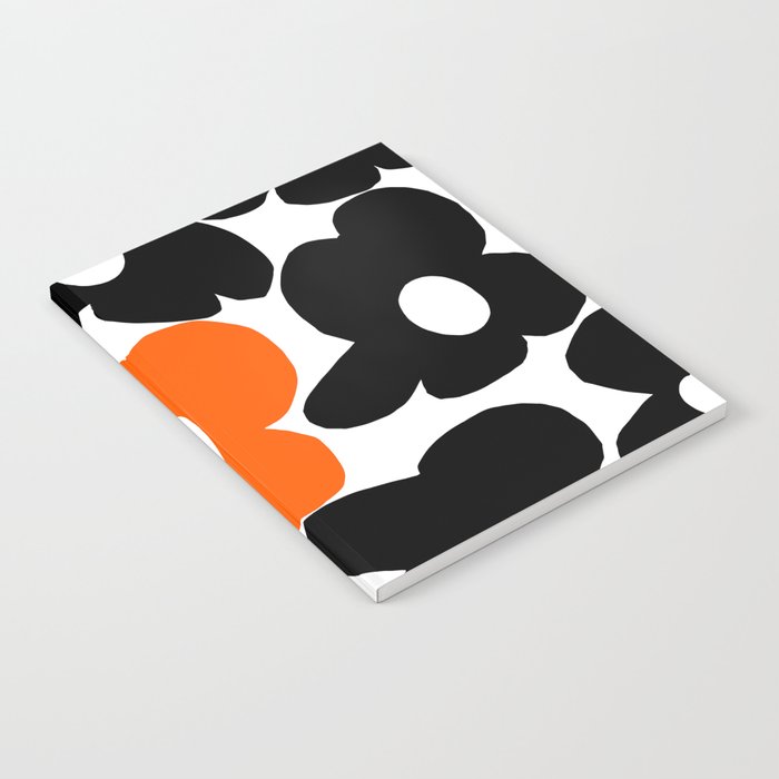 Large Orange and Black Retro Flowers White Background #decor #society6 #buyart Notebook Gallery Image 1