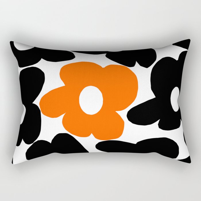 Large Orange and Black Retro Flowers White Background #decor #society6 #buyart Rectangular Pillow Gallery Image 1