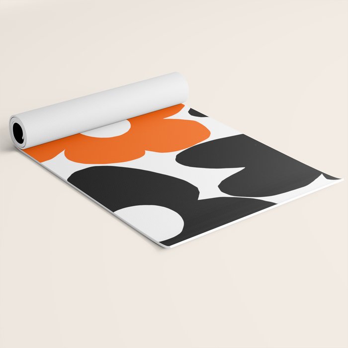 Large Orange and Black Retro Flowers White Background #decor #society6 #buyart Yoga Mat Gallery Image 2