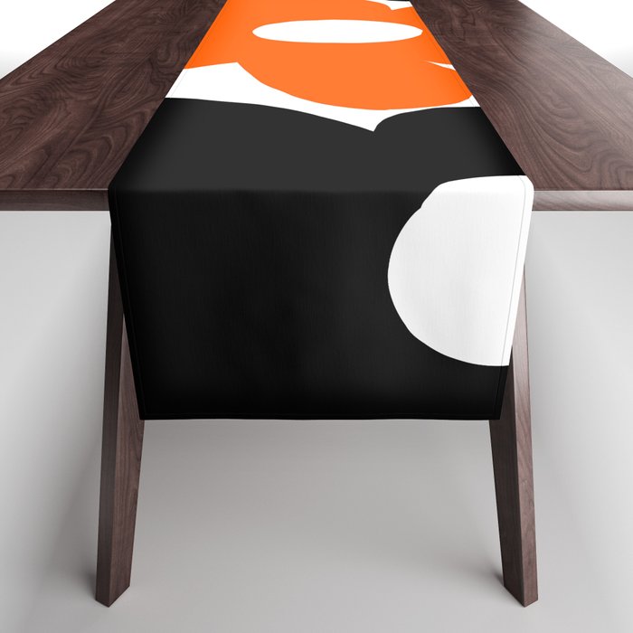 Large Orange and Black Retro Flowers White Background #decor #society6 #buyart Table Runner Gallery Image 1