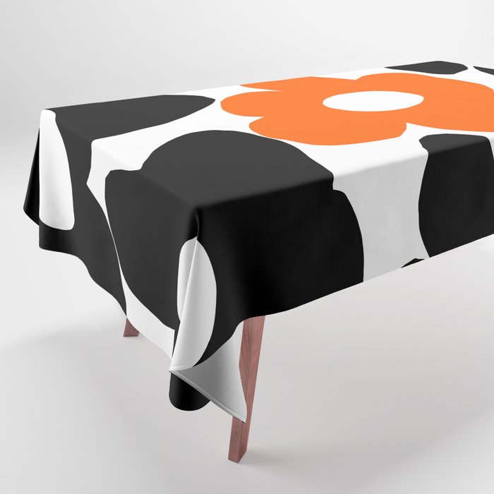 Large Orange and Black Retro Flowers White Background #decor #society6 #buyart Tablecloth Gallery Image 1