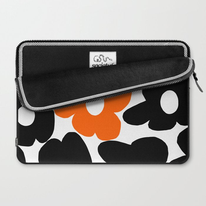 Large Orange and Black Retro Flowers White Background #decor #society6 #buyart Laptop Sleeve Gallery Image 2